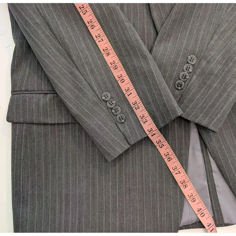 vtg Hart Schaffner Marx 44L 37x30 Suit Grey Pinstripe Union Made USA Import Wool